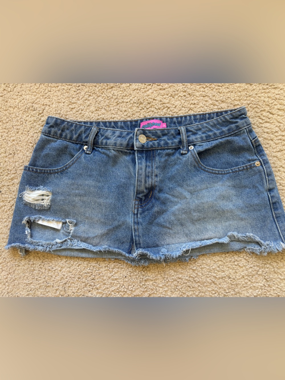 Edikted Distressed Frayed Blue Denim Jean Skirt